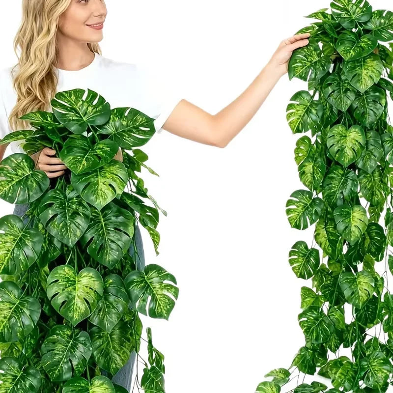 décoration intérieure plante artificielle verte feuilles grandes vigne moderne opaquement sans pot
