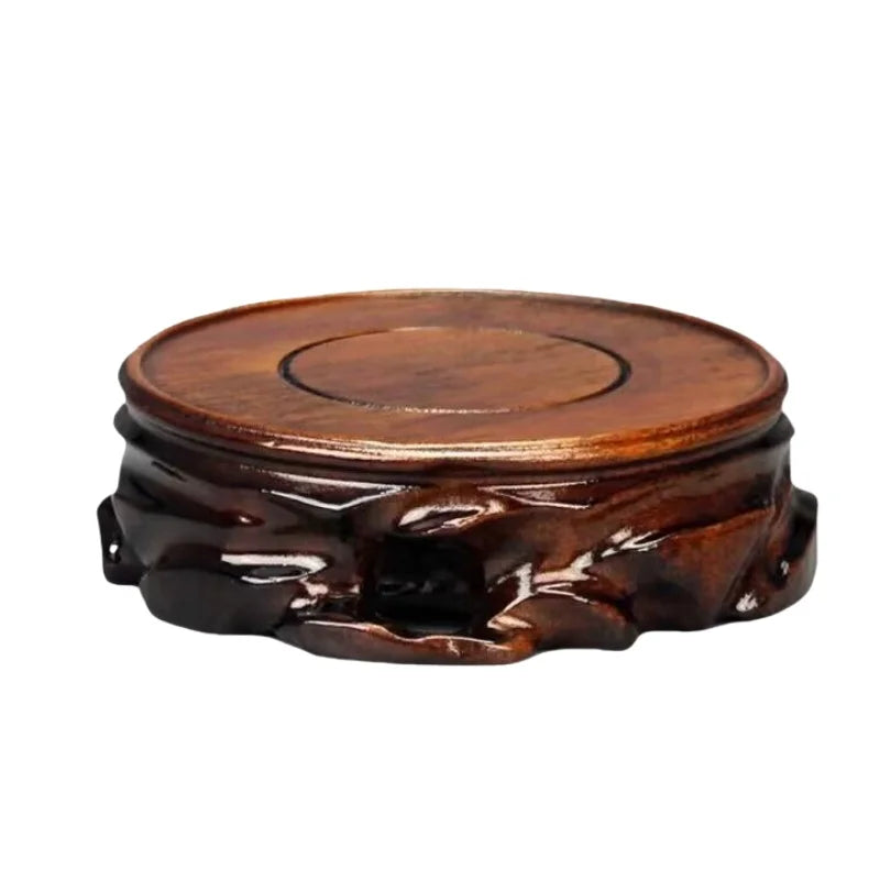 supports ronds bois sculpté pots fleurs coffret hexagonal traditionnel asiatique motifs organiques complexes rose