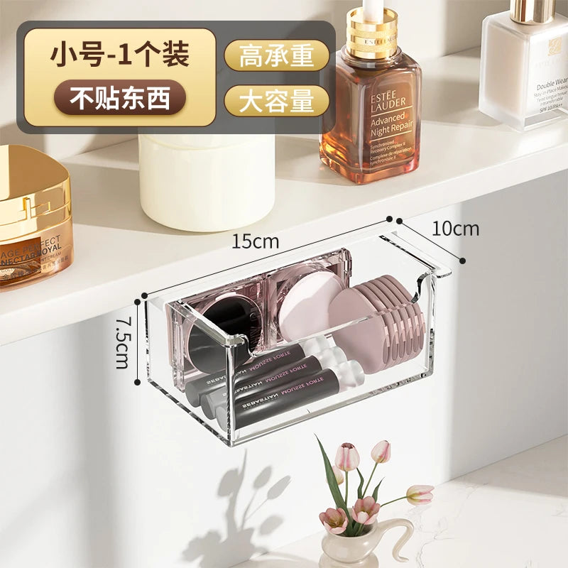 boîte rangement transparente adhésive moderne coton tige tampon cosmétique organisation salle bain chambre