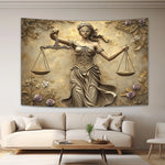 toile d'art statue justice balances fleurs classique baroque polyestère beige doré moderne salon chambre