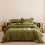 parure lit coton blanc cassé texture froissée housse couette drap taies oreiller