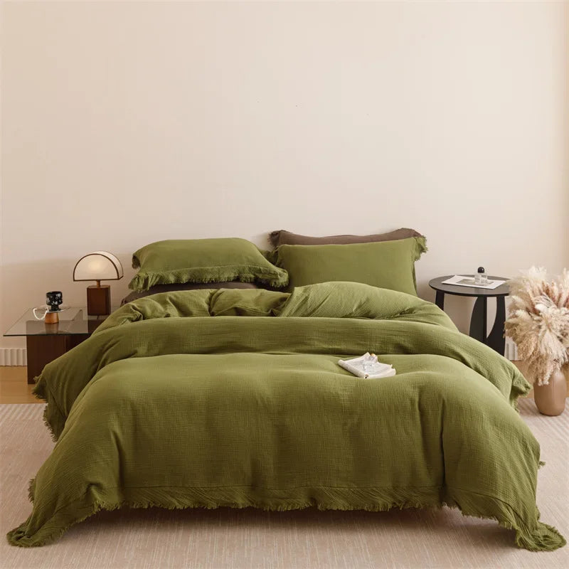 parure lit coton blanc cassé texture froissée housse couette drap taies oreiller