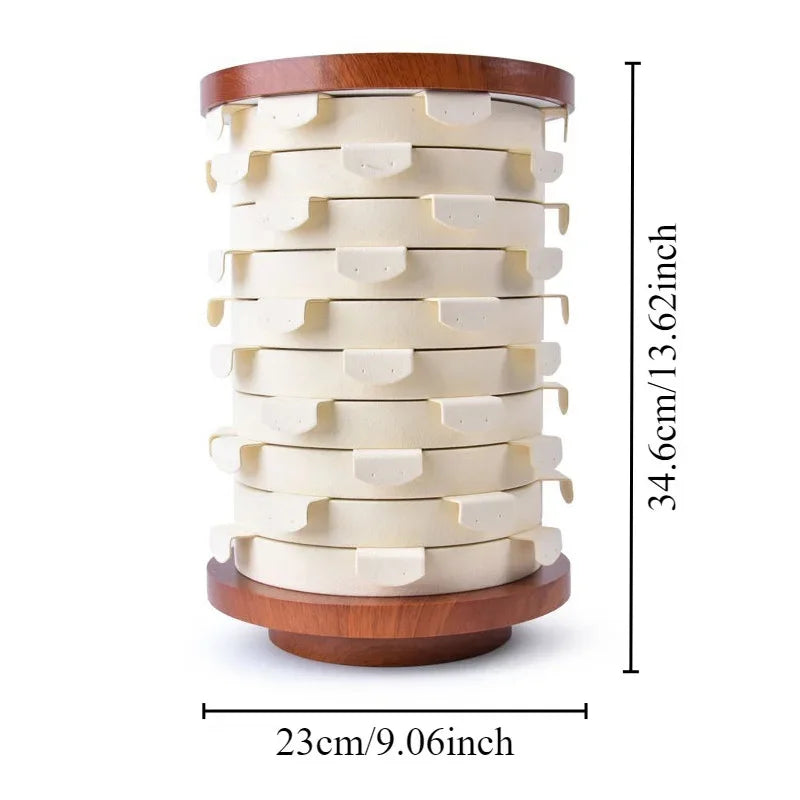 présentoir bijoux rotatif velours bois beige gris moderne clips removable supports individuels