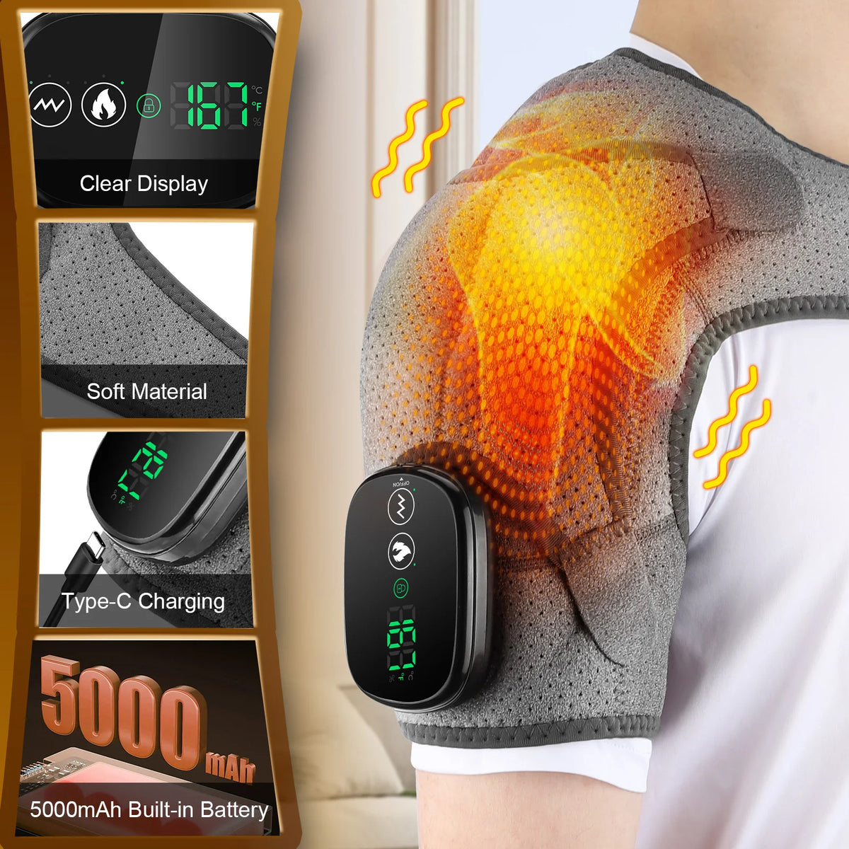 masseur électrique dos épaules vibration ceinture ajustable batterie affichage numérique contrôle température vitesse gris