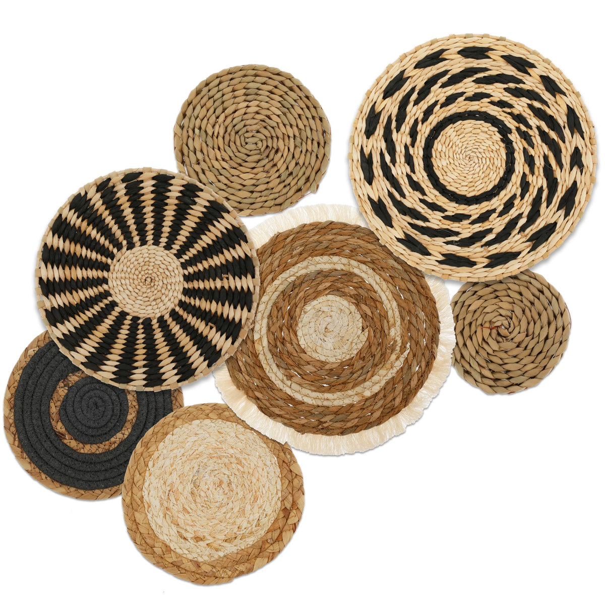 paniers décoratifs boho mur naturel spirales rayures géométriques chambre salon