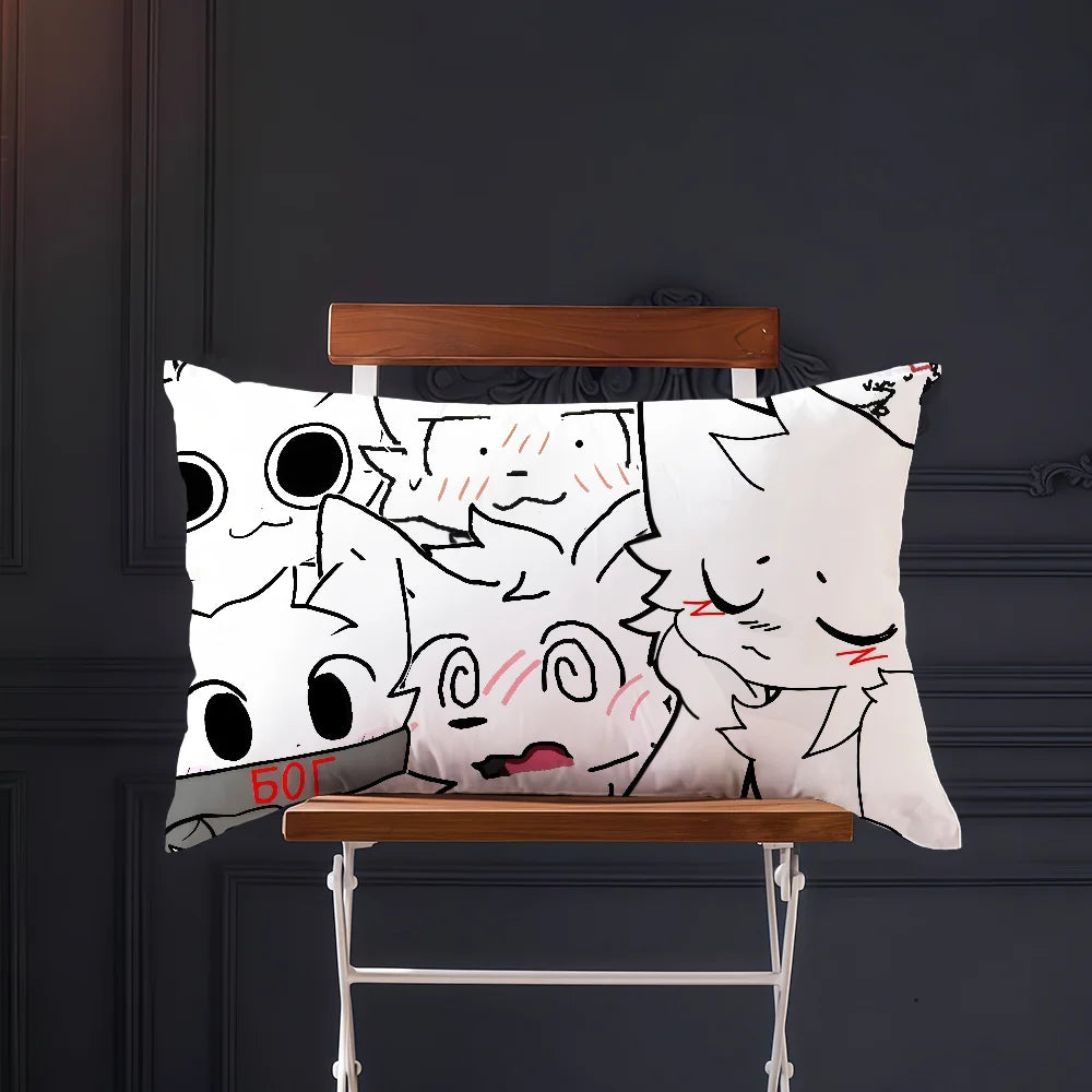 taie d'oreiller imprimée chat dessin animé cute kawaii suspension blanc rose bleu cartoon decorative