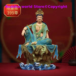 statue bouddha guanyin bleu turquoise vert bronze traditionnelle chinoise décoration florale or 24k