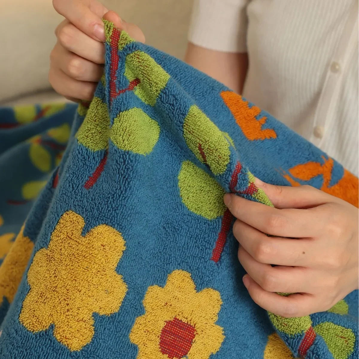 serviette enfantine coton fleuri absorption rapide lavable machine bleue verte