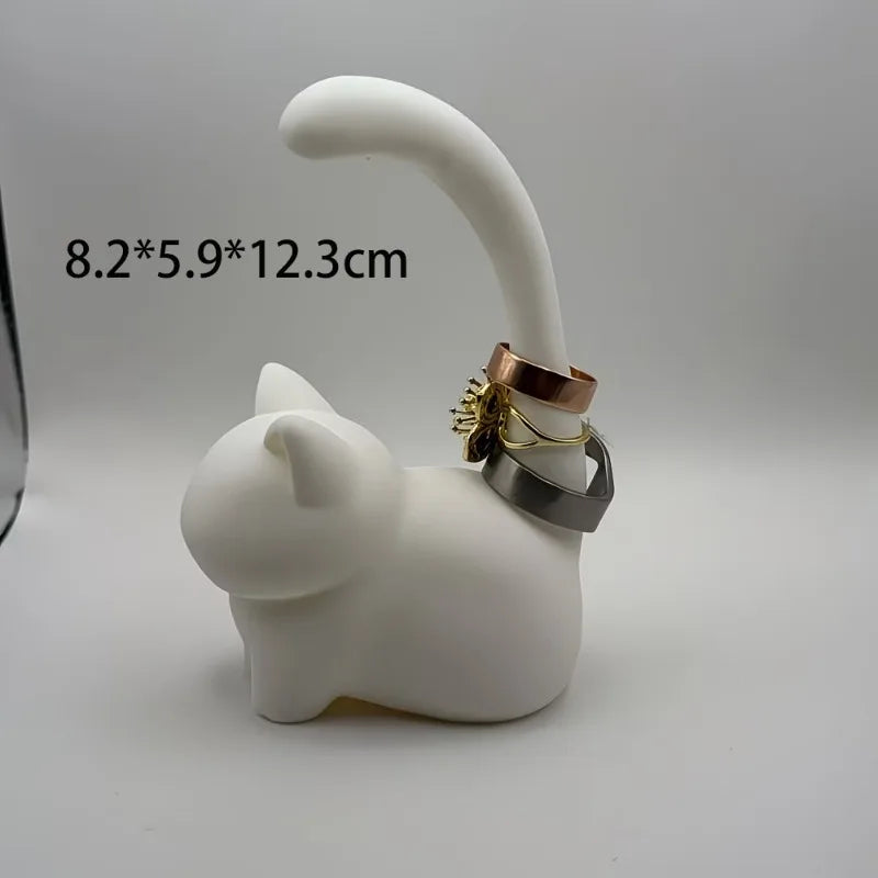 porte bijoux chat forme moderne blanc doré anneaux clés bracelets ornement table chambre entrée