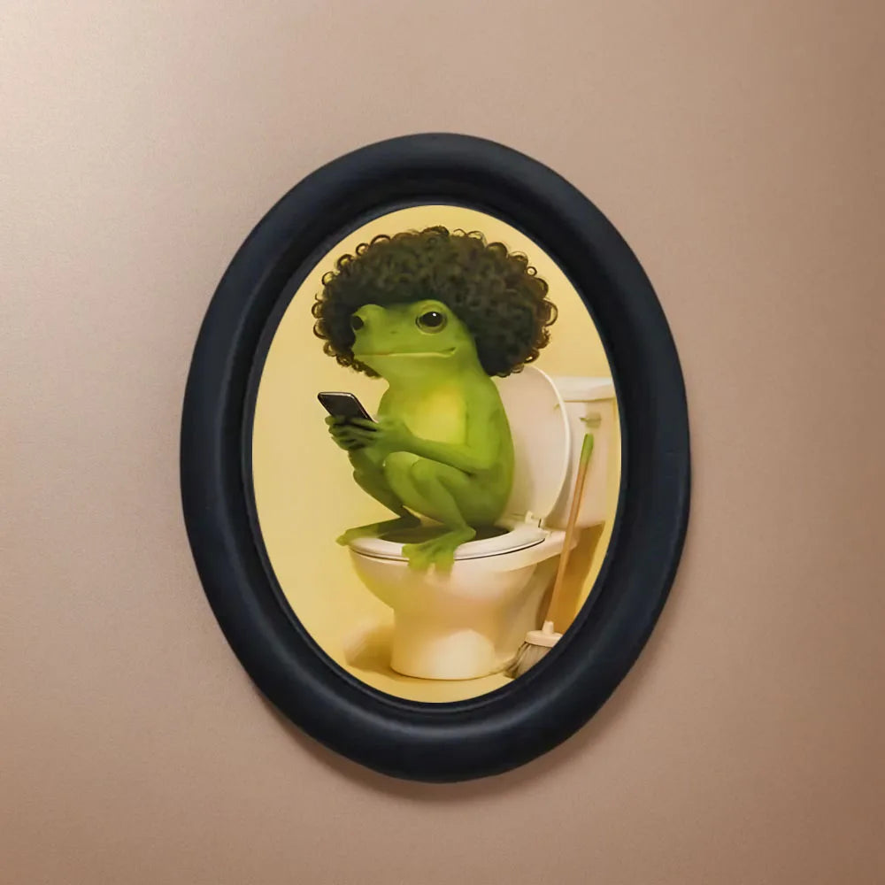 décoration murale cadre grenouille afro téléphone salle bain moderne adhésif bois noir