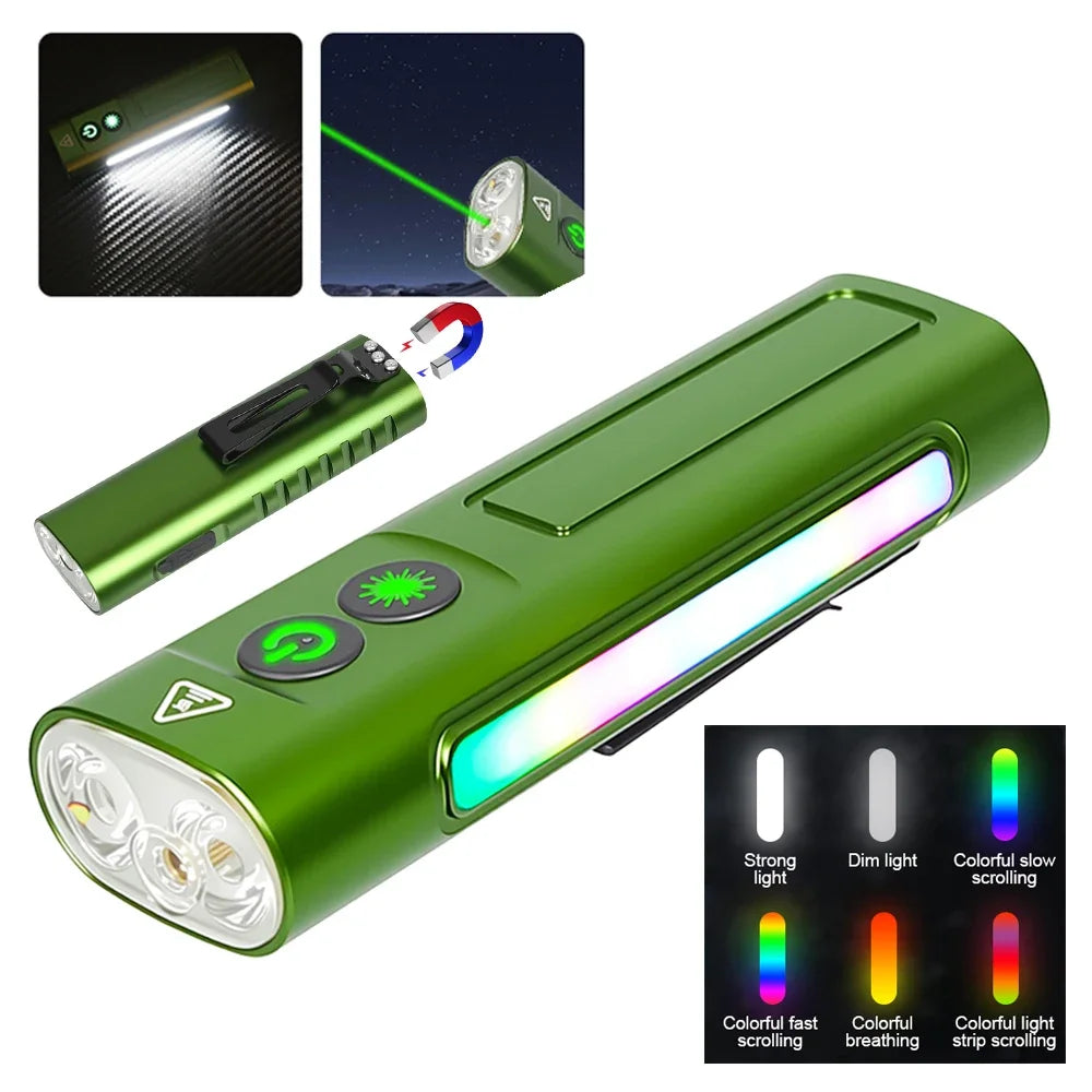 lampe torche multifonction vert moderne clips magnétiques rechargeable usb étanche camping randonnée