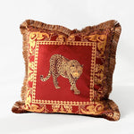 housse coussin carré léopard doré franges velours coton polyester décoration sofa chambre voiture