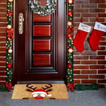 tapis d'entrée noël rennes lutins chaussettes flocons marron rouge blanc vert