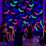 rideau guirlandes halloween chauves souris noir rose bleu vert violet opalescent