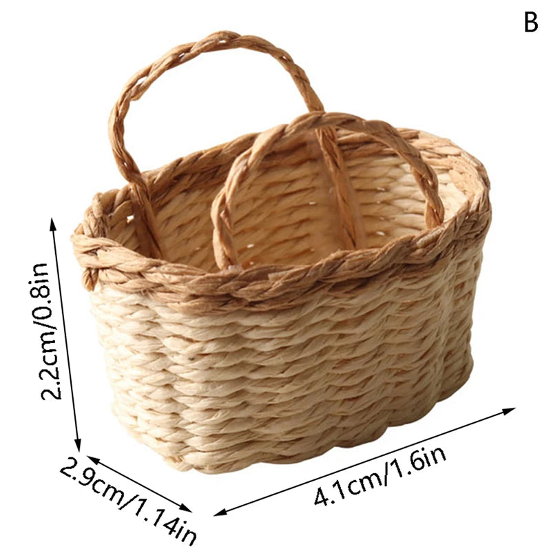 paniers tissés bambou rustique poignées tissu nature animaux collection miniature decoration