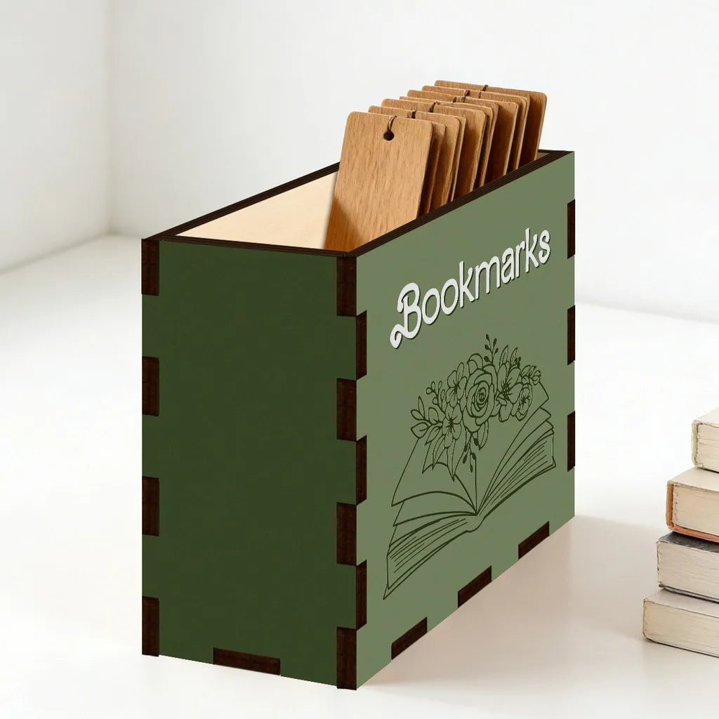 rangement bois marque pages décoratif literaire dessins fleurs livres ouverts