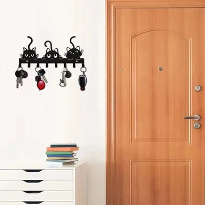 porte clés mural chats noirs moderne adhésif inclusion clés décoration halloween métal durable