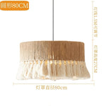 suspension lumineuse boho tissu tressé franges beige blanc rustique