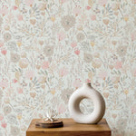 papier peint fleurs modernes autocollant chambre enfant rose blanc floral résistant humidité