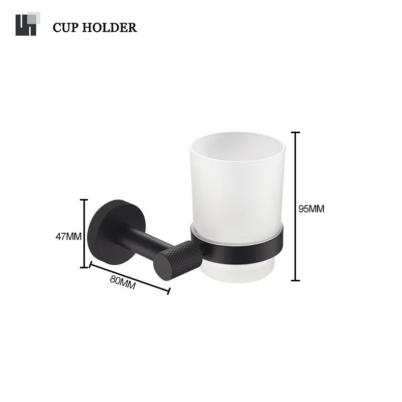 accessoires salle bain noir mat modernes fixations papier toilette verre dents brosse dents
