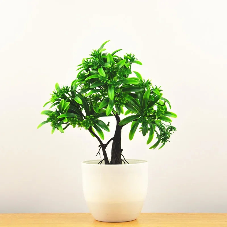 plante artificielle bonsaï miniature pot blanc décoration intérieur jardin maison vert