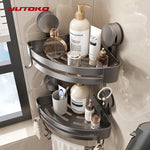 étagère salle bain angle ventouse aluminium gris moderne rangement douche serviette brosse dents crochets