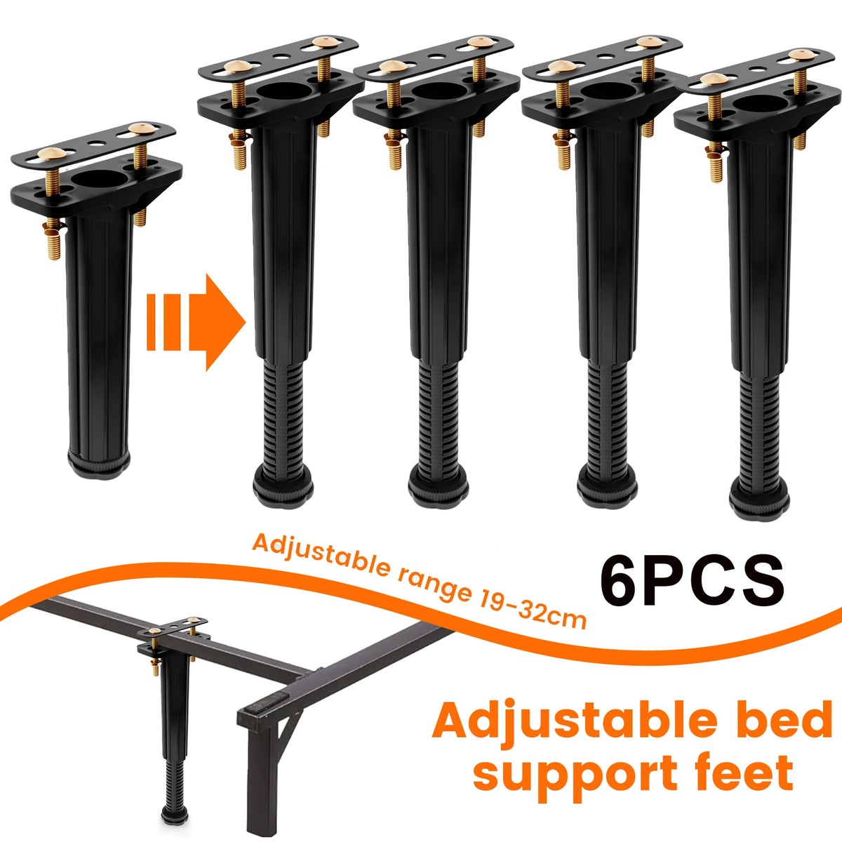 supports pieds lit réglables hauteur 19 32cm noir doré acier inoxydable industriels minimalistes fixations