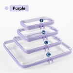 boîtes rangement transparentes réutilisables fermeture glissière couleurs rose violet bleu clair moderne pratique diverse