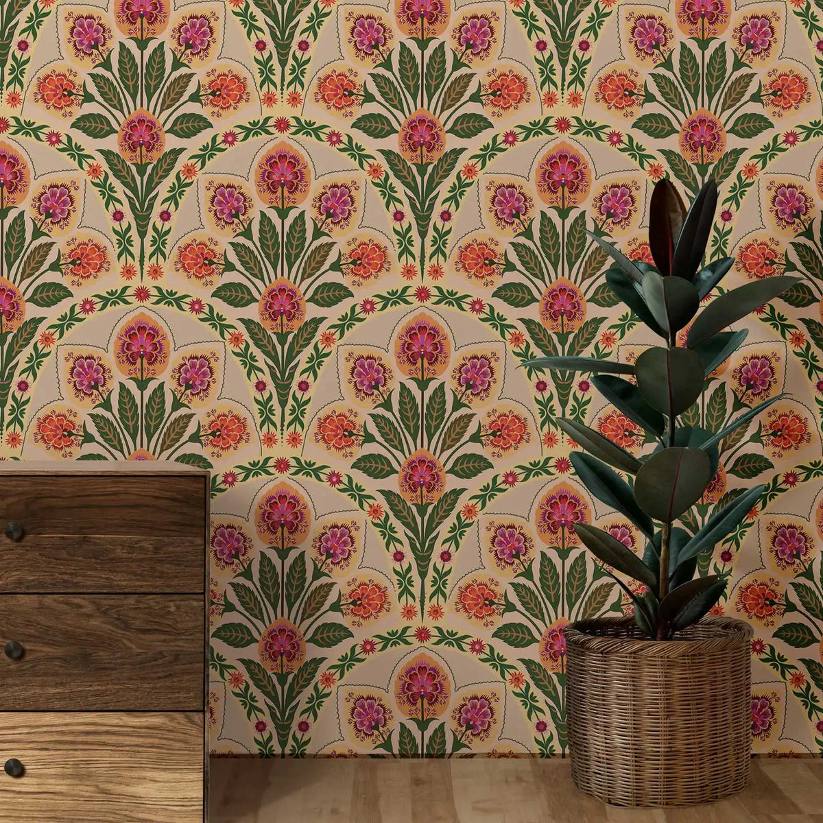 Papier peint floral vintage blanc autocollant mural