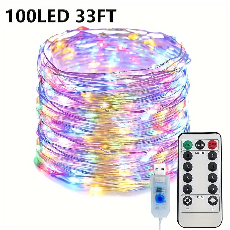 guirlande lumineuse led blanc multicolore fil cuivre controle remote modes decoration intérieure extérieure festive
