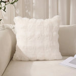 coussins décoratifs moderne peluche rayures horizontales blanc marron clair beige adhésifs