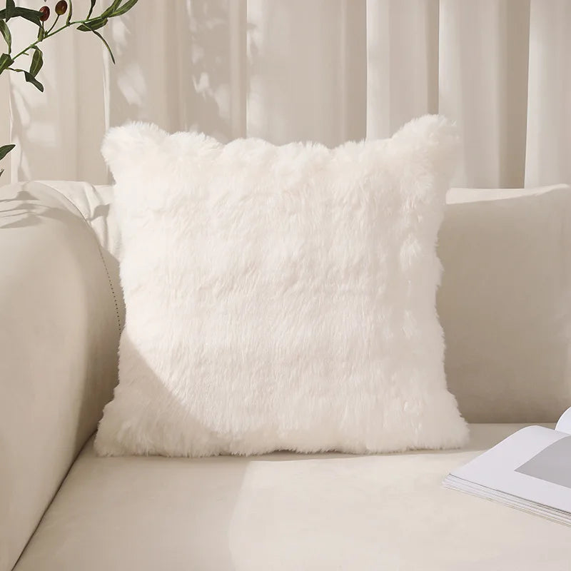 coussins décoratifs moderne peluche rayures horizontales blanc marron clair beige adhésifs