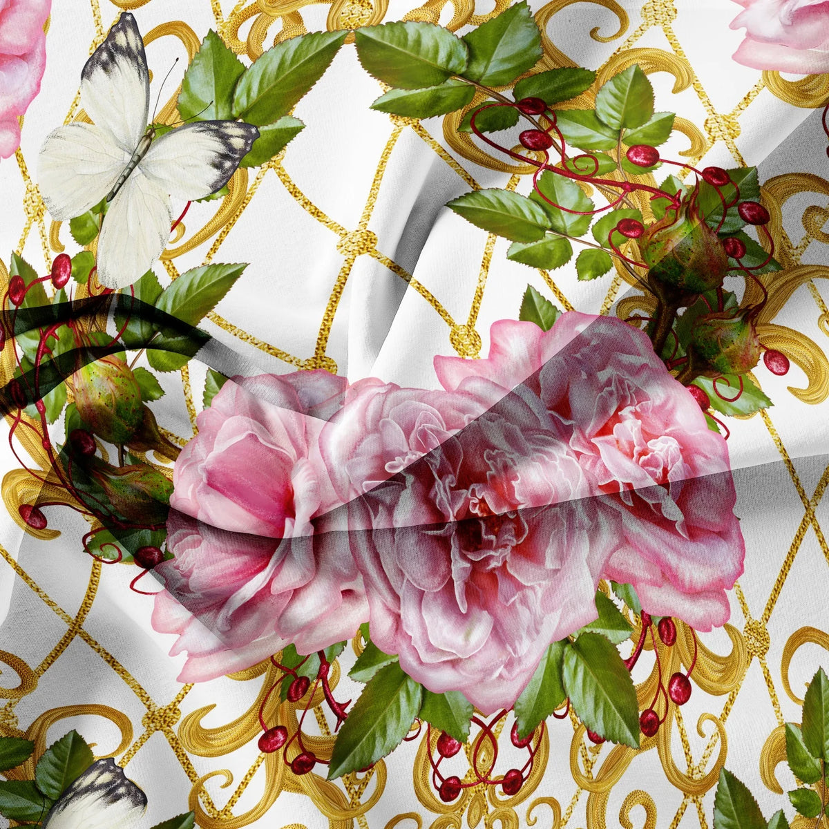 ensemble lit floréal rose vert or couette taies d'oreiller motifs floraux baroque moderne