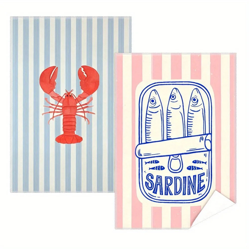 serviettes cuisine rétro rayées homard sardine super absorbantes 40cmx60cm décoration marine rustique essentiels cuisine