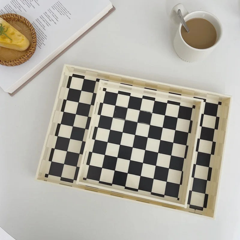 plateau rangement acrylique damier moderne noir blanc coréen respectueux environnement fixations adhésives large taille