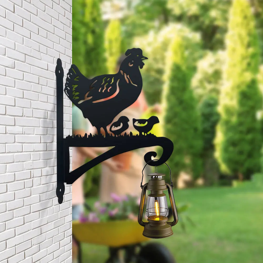 support mural noir silhouette poule poussins artisanal rustique décoration intérieure extérieure plante lanterne objet