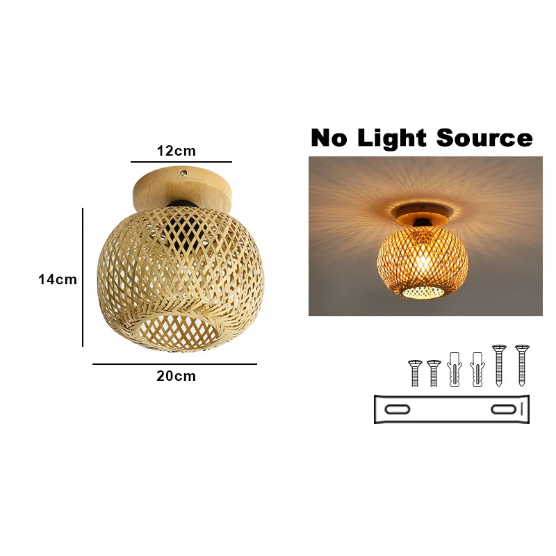 lampe bambou tressé moderne rustique vis montage surface naturel bois