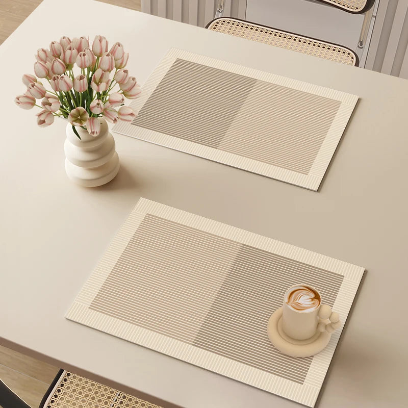 lot tapis table rectangulaires beige clair rayures fines modernes protection pvc imperméable