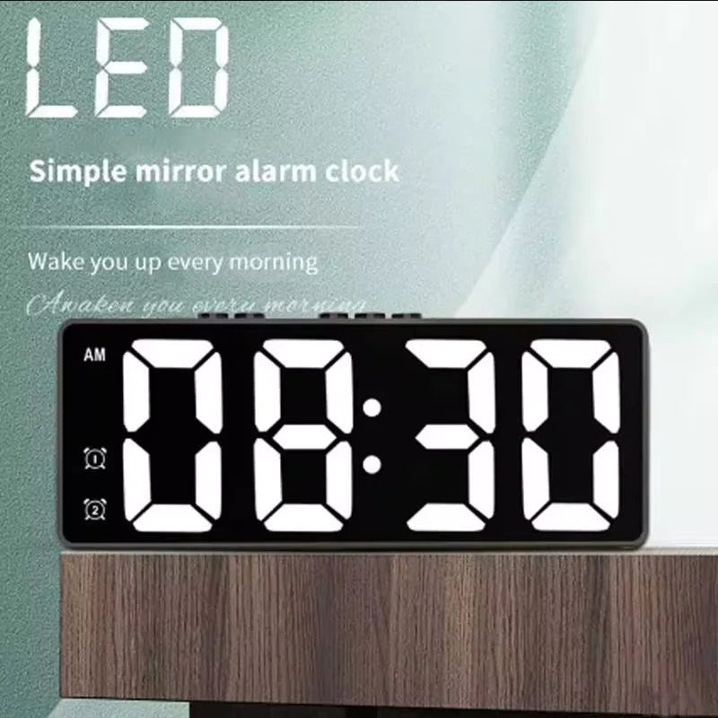 horloge alarme numérique réveil LED blanc noir affichage minimaliste boutons réglage moderne