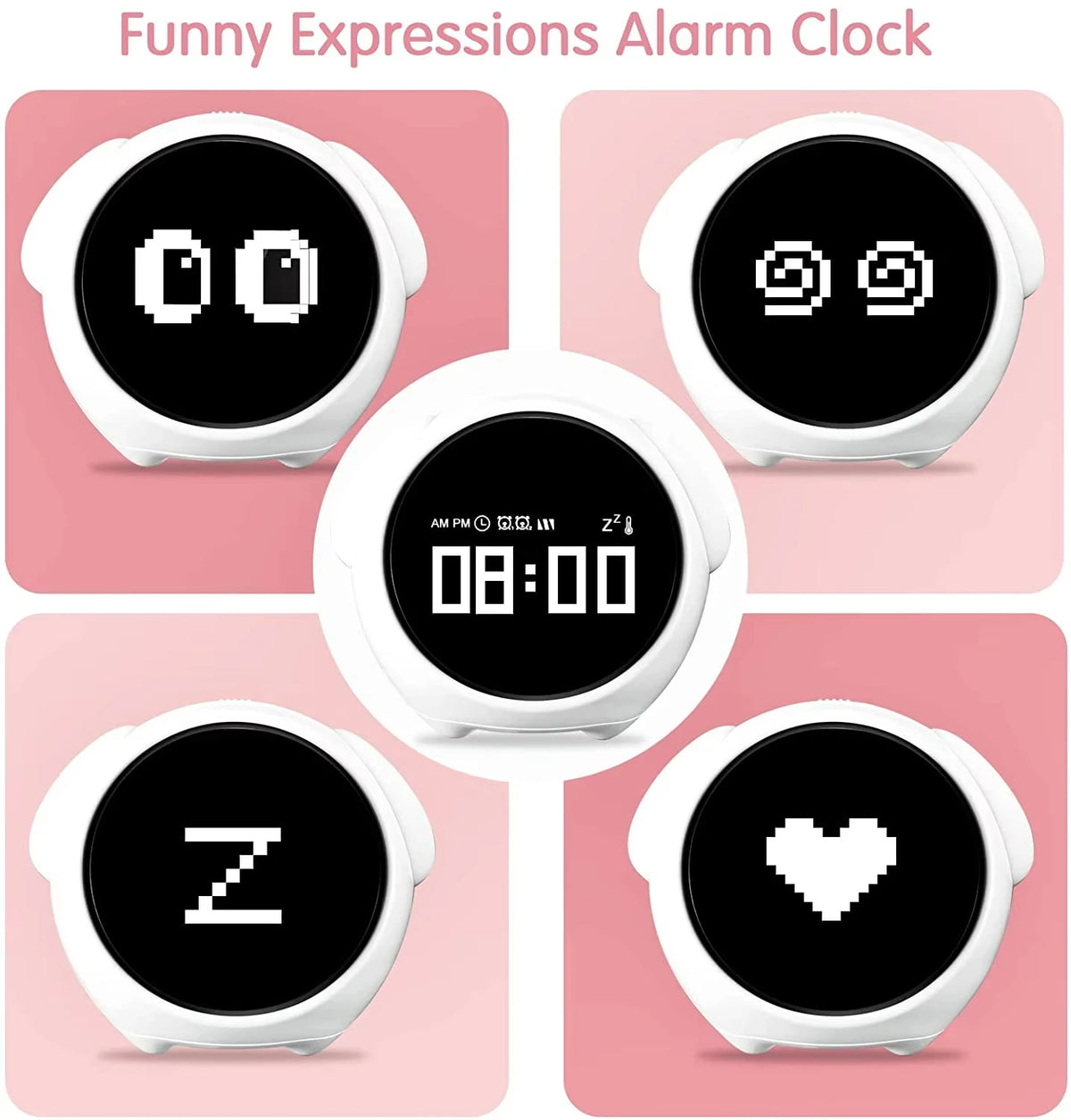 réveil numérique enfant horloge table émotionnelle veilleuse LED affichage pixelisé expressions faciales détecteur tactile