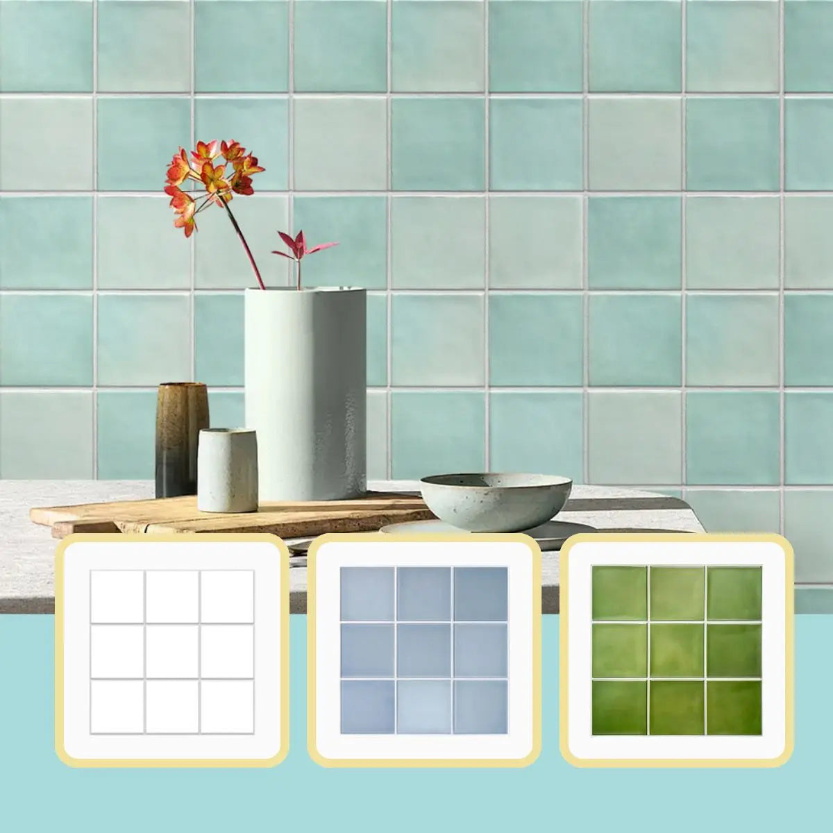 carreaux auto adhésifs pvc 3d vert pastel modernes cuisine salle bain mural 29x29cm