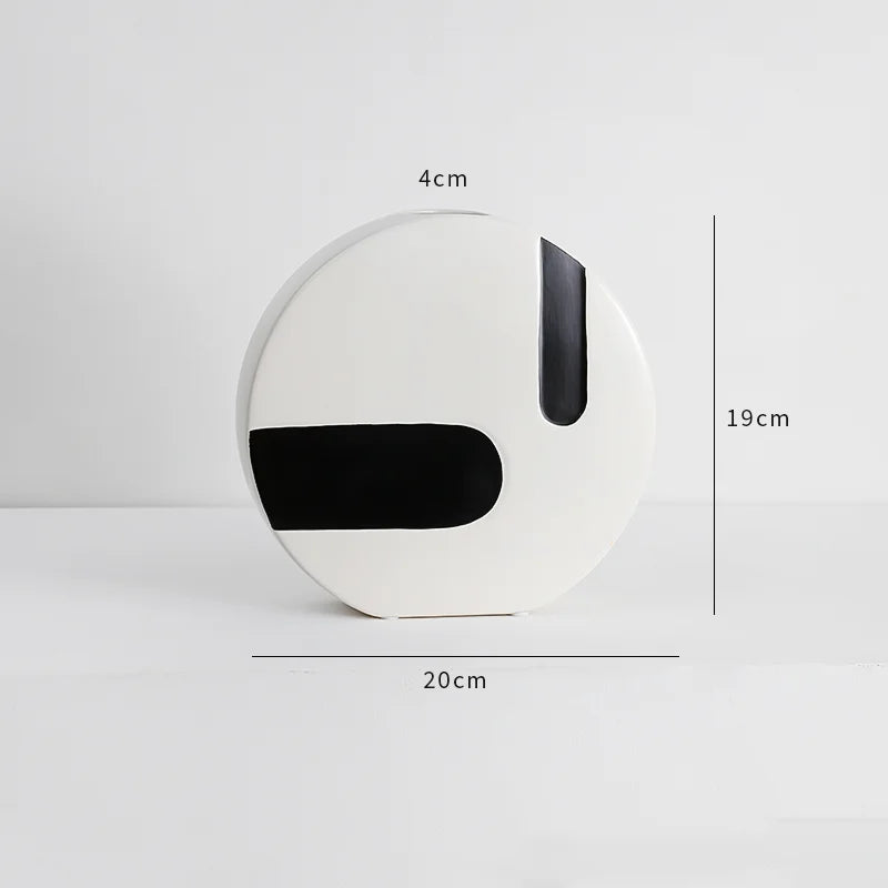 vase céramique rayures noires blanches moderne décoration intérieure arrangement fleurs artificielles minimaliste