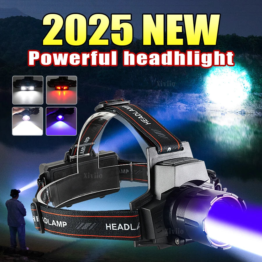 lampe frontale led rechargeable noire rouge bandes ajustable mode nuit camping 98w type