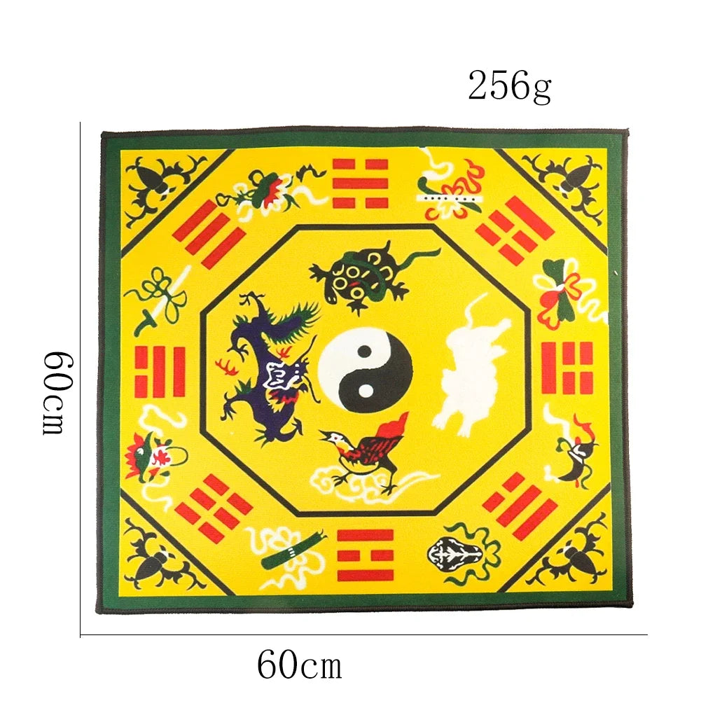 tapis traditionnel yin yang dragons fleurs geometrique jaune vert noir rouge maison prière exorcisme