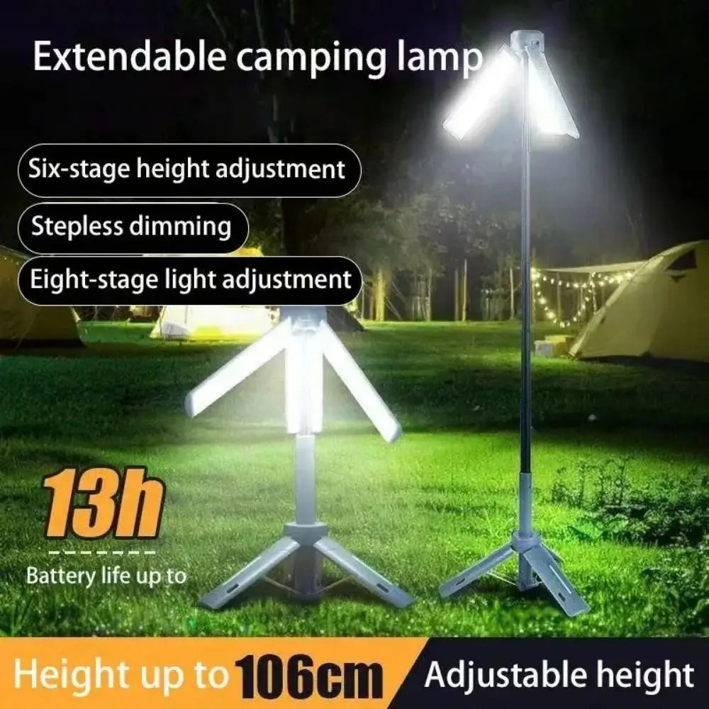 lampe camping gris jaune perforée brillante moderne trépied led multicolore portable