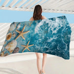 serviette plage motif marin étoiles mer coquillages rapide sec bleu moderne été absorption polyester