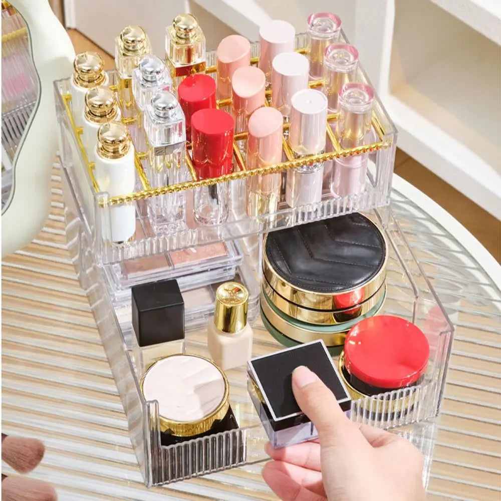 boîte rangement transparente moderne maquillage palette poudre rouge lèvres vernis ongles produits cosmétiques