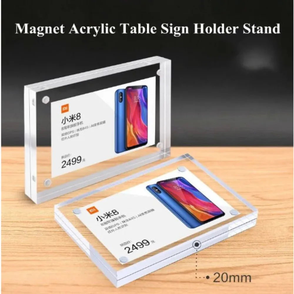 support signe table acrylique magnétique moderne transparent publicité 100x100mm 100x70mm 120x80mm 82x55mm 90x60mm