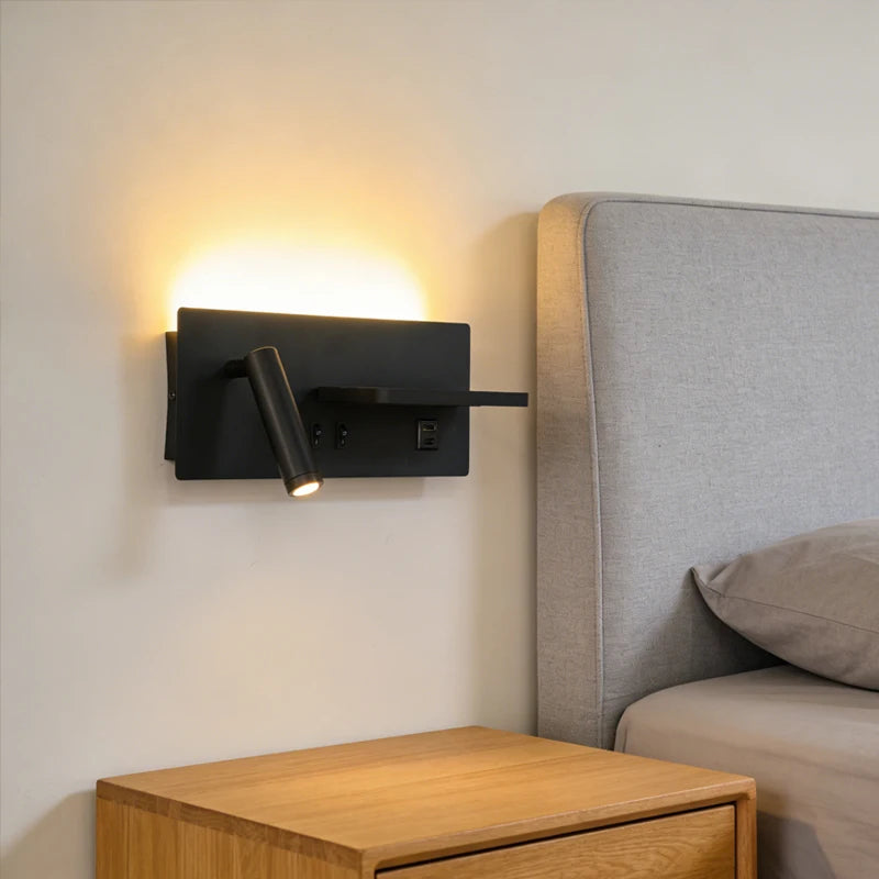 lampe murale moderne noire recharge sans fil fixée mur chambre salon étude cuisine