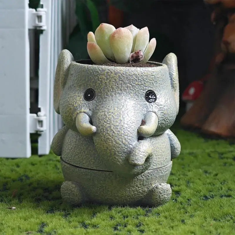 cache pot panda éléphant raton laveur blanc noir mignon cartoon succulente maison voyage